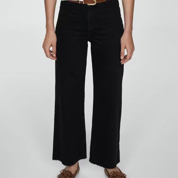 Mango Culotte Cropped High Waist Black Jeans - Picture 3 of 9